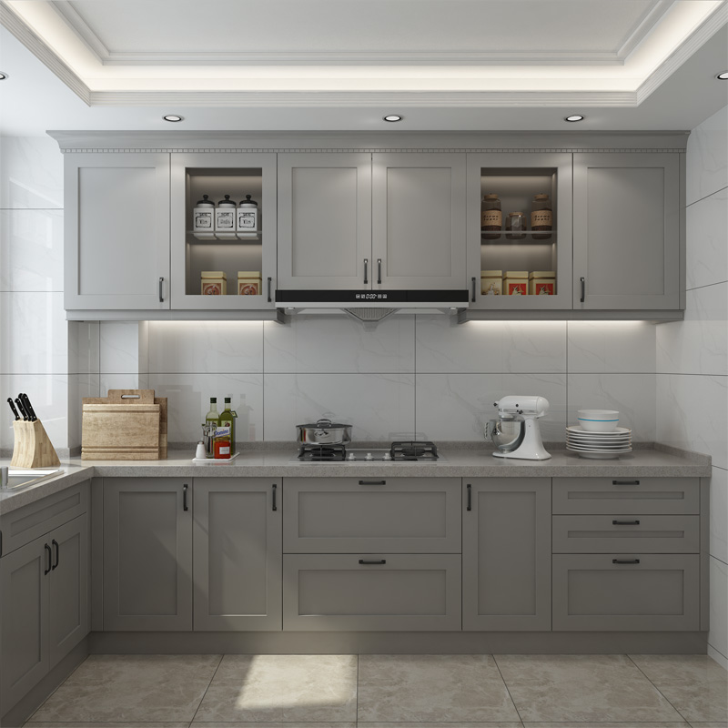 Flat Pack Custom Shaker Door Kitchen Cabinet In Light Grey