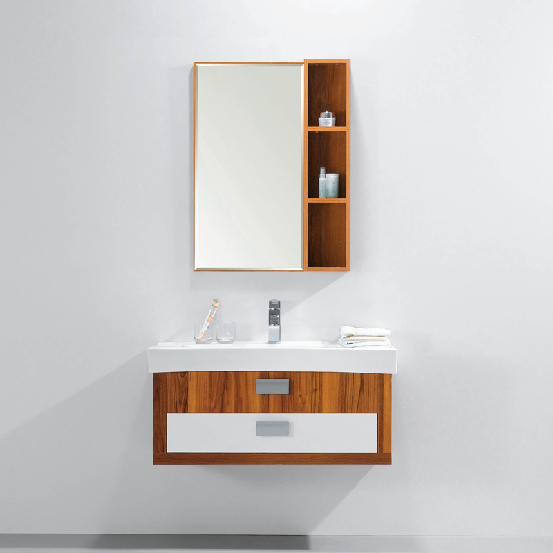 High Gloss Wood Veneer Bath Vanity with Shelves CB010