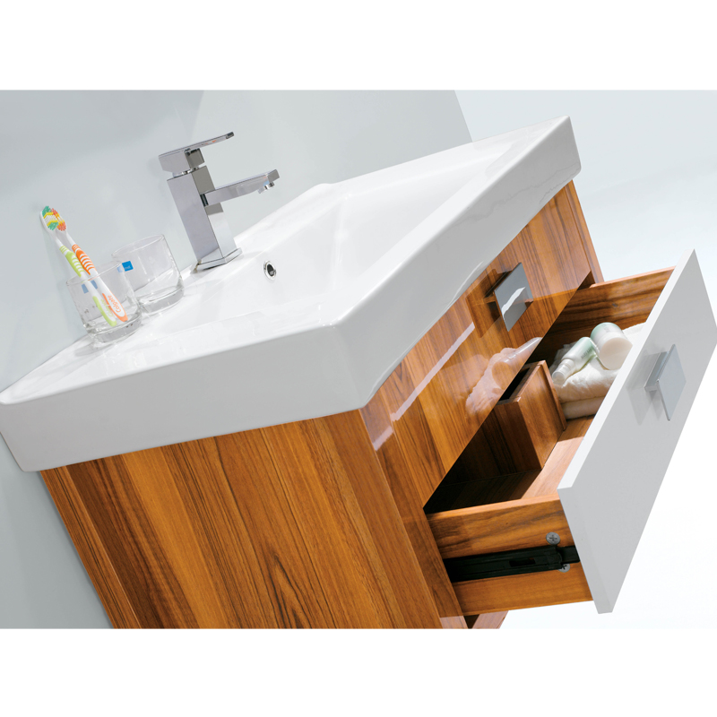 High Gloss Wood Veneer Bath Vanity with Shelves CB010