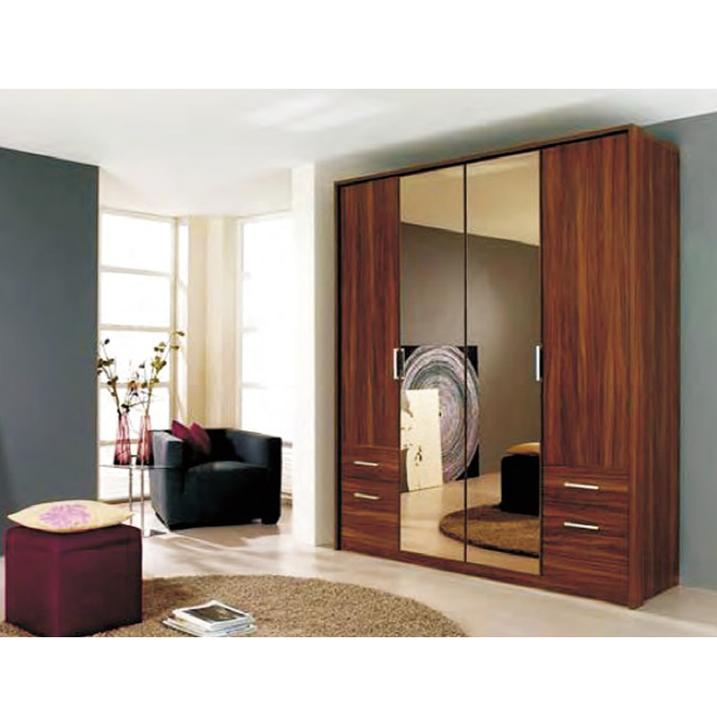 4 doors wooden MFC robe with full length mirror CW007