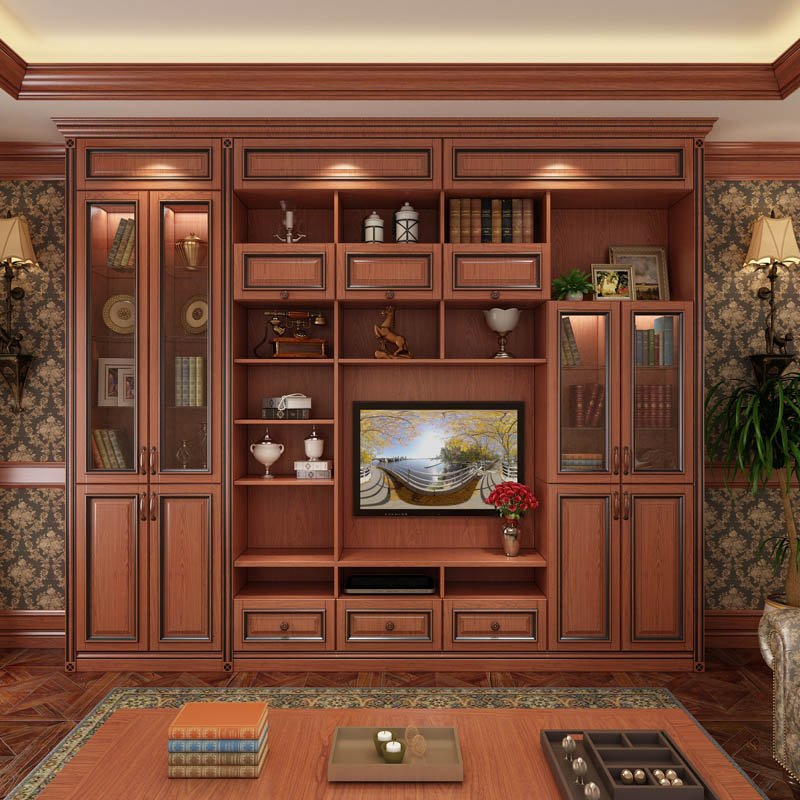 Oak Wood Built In TV Cabinet CT018