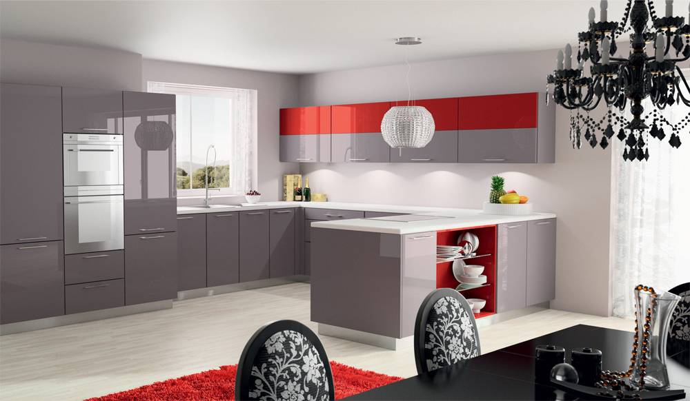 U-shape dark latest kitchen design glossy italy style idea
